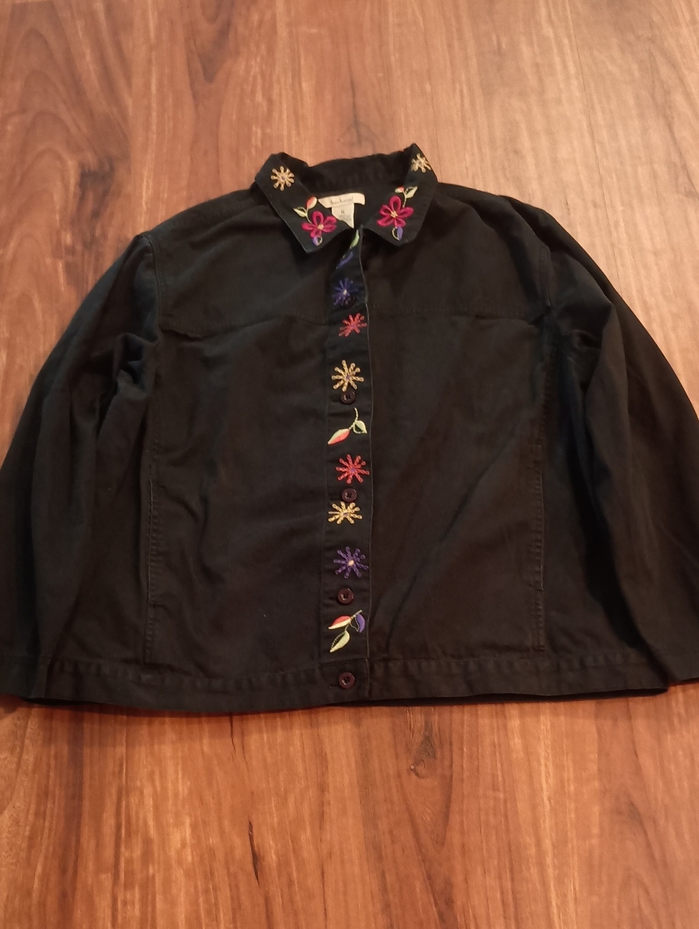 Bechamel Black Jean Jacket with Multicolor Floral Embroidery